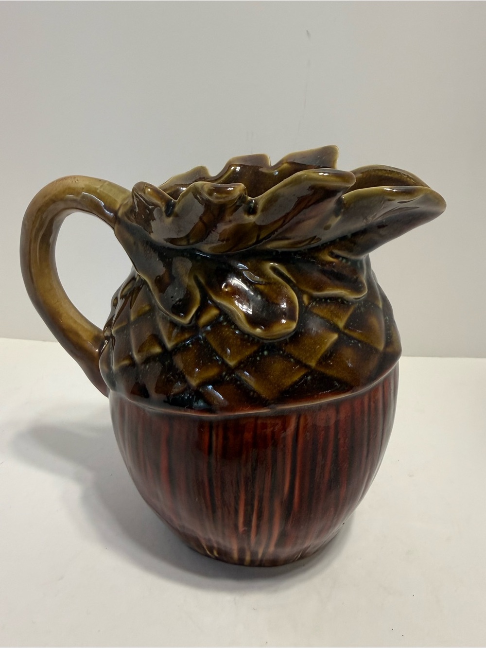 Ceramic Acorn Pitcher in Brown and Olive, Fall, Floral Display, Water Pitcher